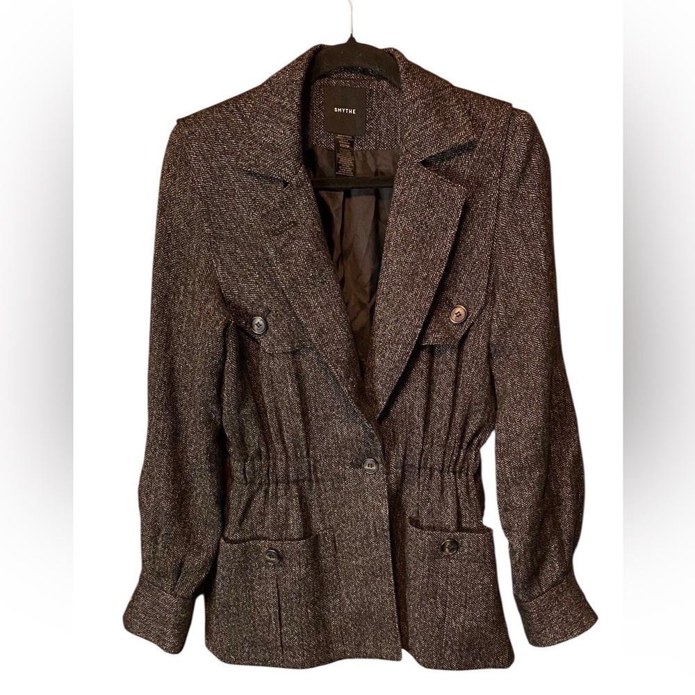 SMYTHE Spencer Jacket XS Black Donegal Herringbone Leather Elbow Patch Blazer - Picture 5 of 12